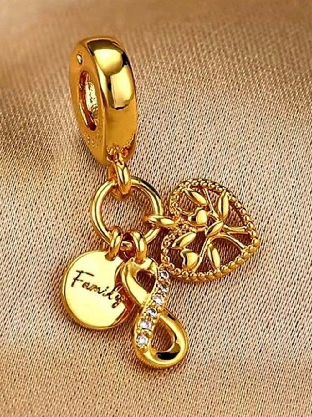 Pandora Family Infinity Triple Dangle Charm Gold Bracelet
